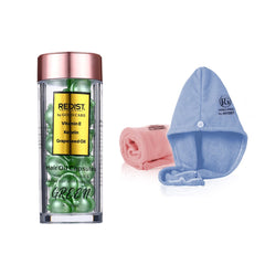 Capsule Green pentru un par sanatos cu Vitamina E, Keratina si Ulei din samburi de Struguri Redist, 30 buc + Set 2 prosoape pentru par Redist by Royal Gold - Redist