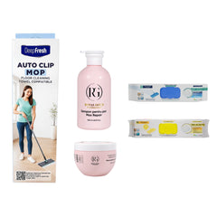 Gama Pink Max Repair + Kit curățenie: Mop cu click Deep Fresh + 2 x rezervă mop lămâie și clasic