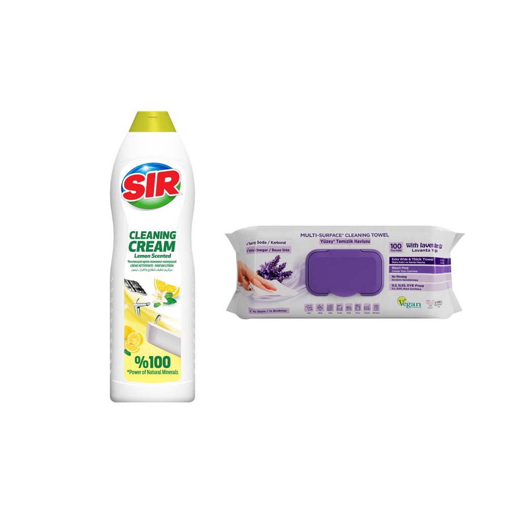 Soluția de curățat cremă SIR cu aromă de lămâie 735 ml + Şerveţele umede pentru multi suprafeţe cu lavandă , bicarbonat şi oțet Deep Fresh 100 de bucăți