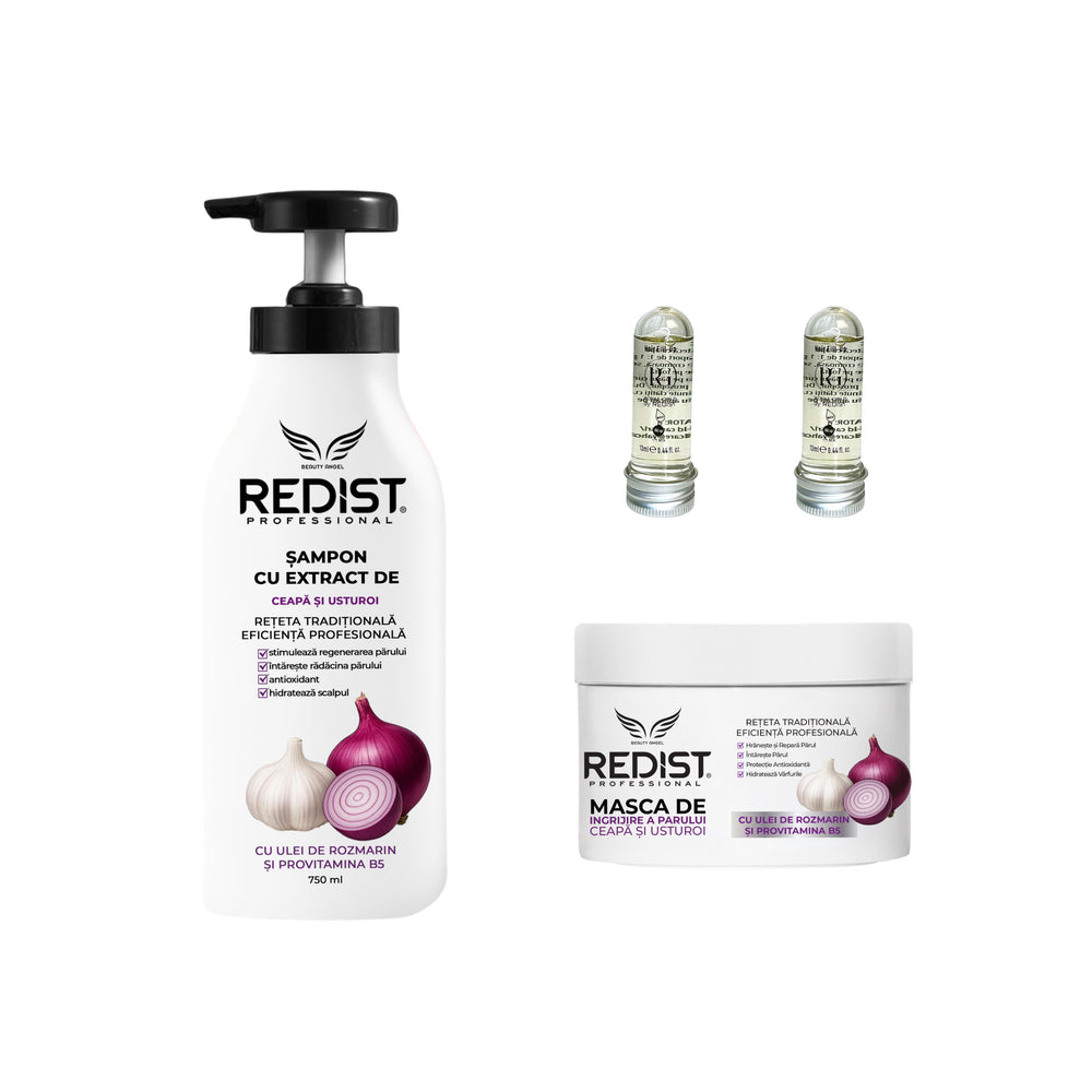 Șampon și Mască cu extract de ceapa si usturoi Redist + Mască de păr lichidă fiolă tratament Redist 13 ml × 2 bucăți - Redist
