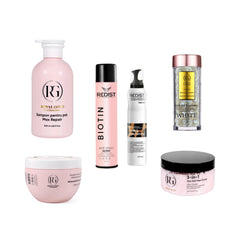 Pachet reparare și volum: Gama Max Repair Pink + Scrub pentru scalp 3 în 1 + Capsule ser tratament Cocos + Spumă Volum Milk&Honney + Fixativ Volum Biotin