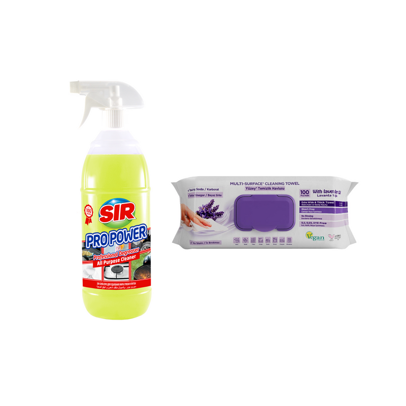 Degresant universal Sir 1000 ml + Şerveţele umede pentru multi suprafeţe cu lavandă , bicarbonat şi oțet Deep Fresh 100 de bucăți
