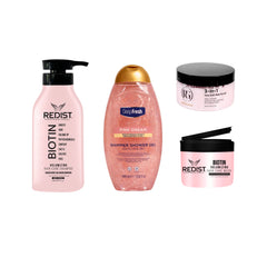 Gama Volum Redist Biotin + Scrub pentru scalp 3 in 1 Royal Gold + Gel de duș cu sclipici Pink Dream Deep Fresh
