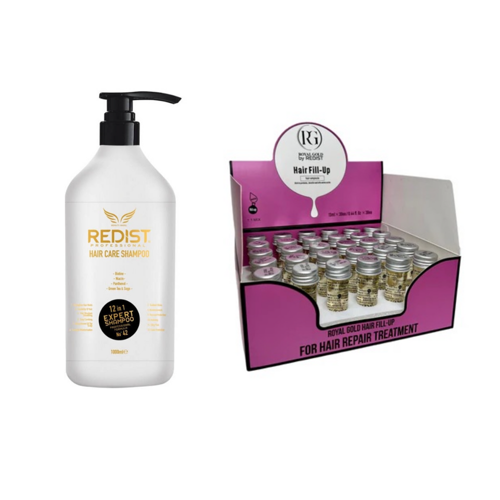 Mască de păr lichidă fiolă tratament Redist 13 ml × 30 bucăți + CADOU:
Samponul Redist Professional 12 in 1 Expert 1000 ml - Redist