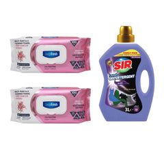 Şerveţele umede pentru multi suprafeţe Crini , bicarbonat şi oțet Deep Fresh Odor Lock Technology 100 de bucăți x 2 pachete + Detergent pentru haine negre Sir Black 3 Litri