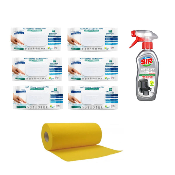 Şerveţele umede pentru multi suprafeţe cu bicarbonat şi oțet Clasice Deep Fresh 100 de bucăți × 6 pachete + Soluție pentru curățare aparate Air Fryer Sir  + Lavete