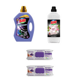 Detergent pentru haine negre Sir Black + Balsam de rufe Sir White Lovers + Şerveţele umede multi suprafeţe cu lavandă , bicarbonat şi oțet Deep Fresh 100 de bucăți × 2 pachete