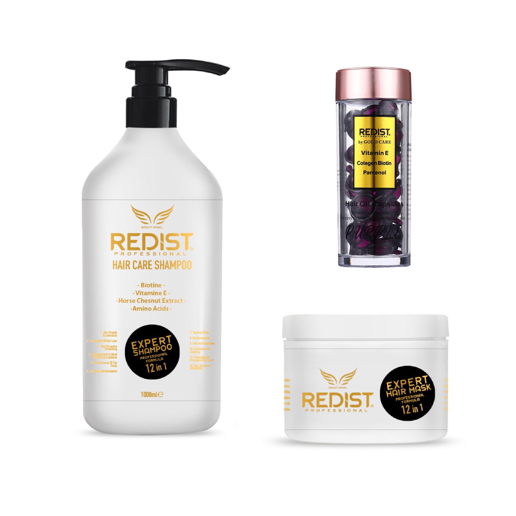 Șampon Redist 12 in 1 Expert 1000 ml+ Masca de păr Redist 12 in 1 Expert 500 ml+ Capsule pentru păr Purple