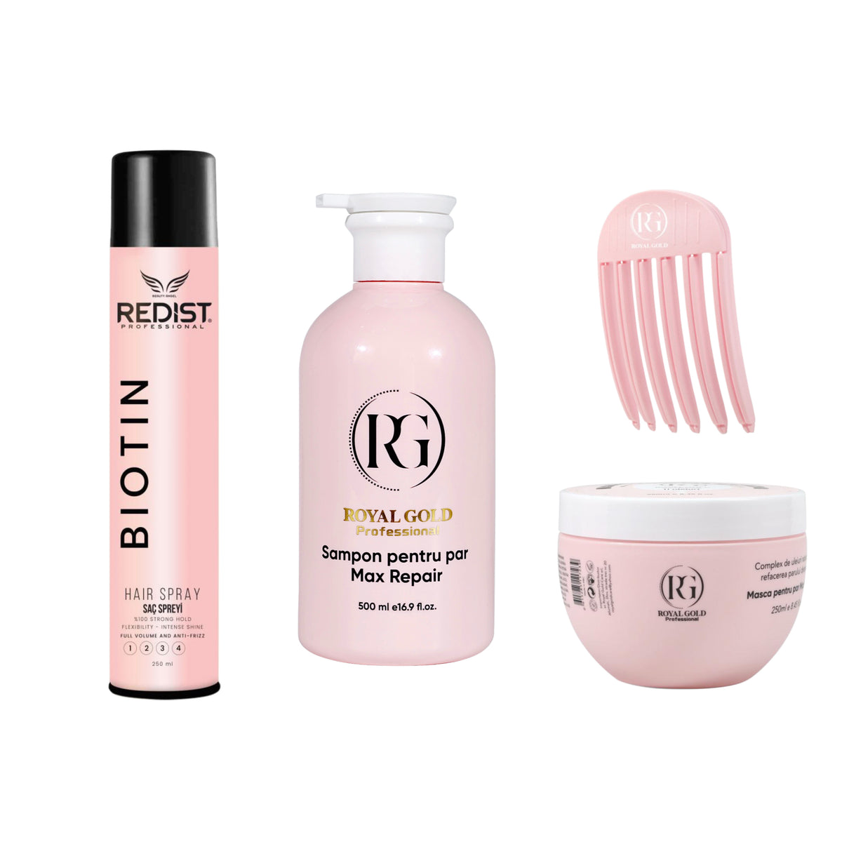 Gama reparatoare Max Repair Pink + Fixativ Redist Biotin + Accesoriu Volum
