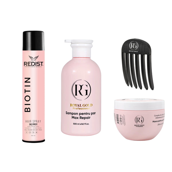 Gama reparatoare Max Repair Pink + Fixativ Volum Redist Biotin + Accesoriu Volum