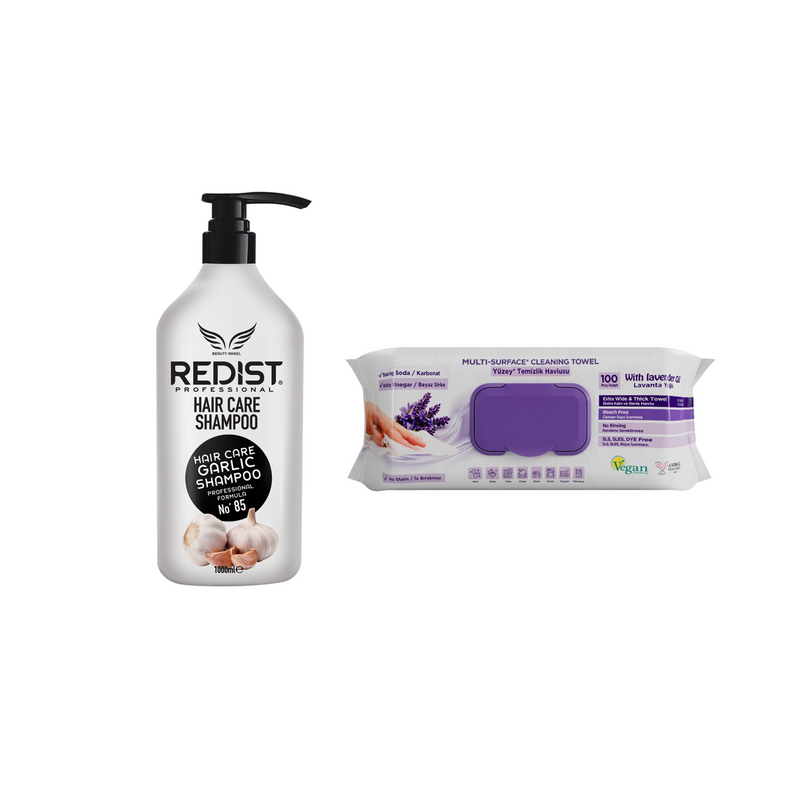 Șampon profesional cu extract de usturoi Redist 1000 ml + CADOU:  Şerveţele umede pentru multi suprafeţe cu lavandă , bicarbonat şi oțet Deep Fresh 100 de bucăți