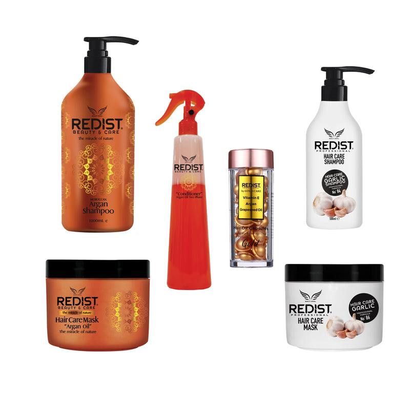 Gama profesionala cu ulei de Argan Redist + CADOU : Sampon usturoi 500 ml si Masca usturoi