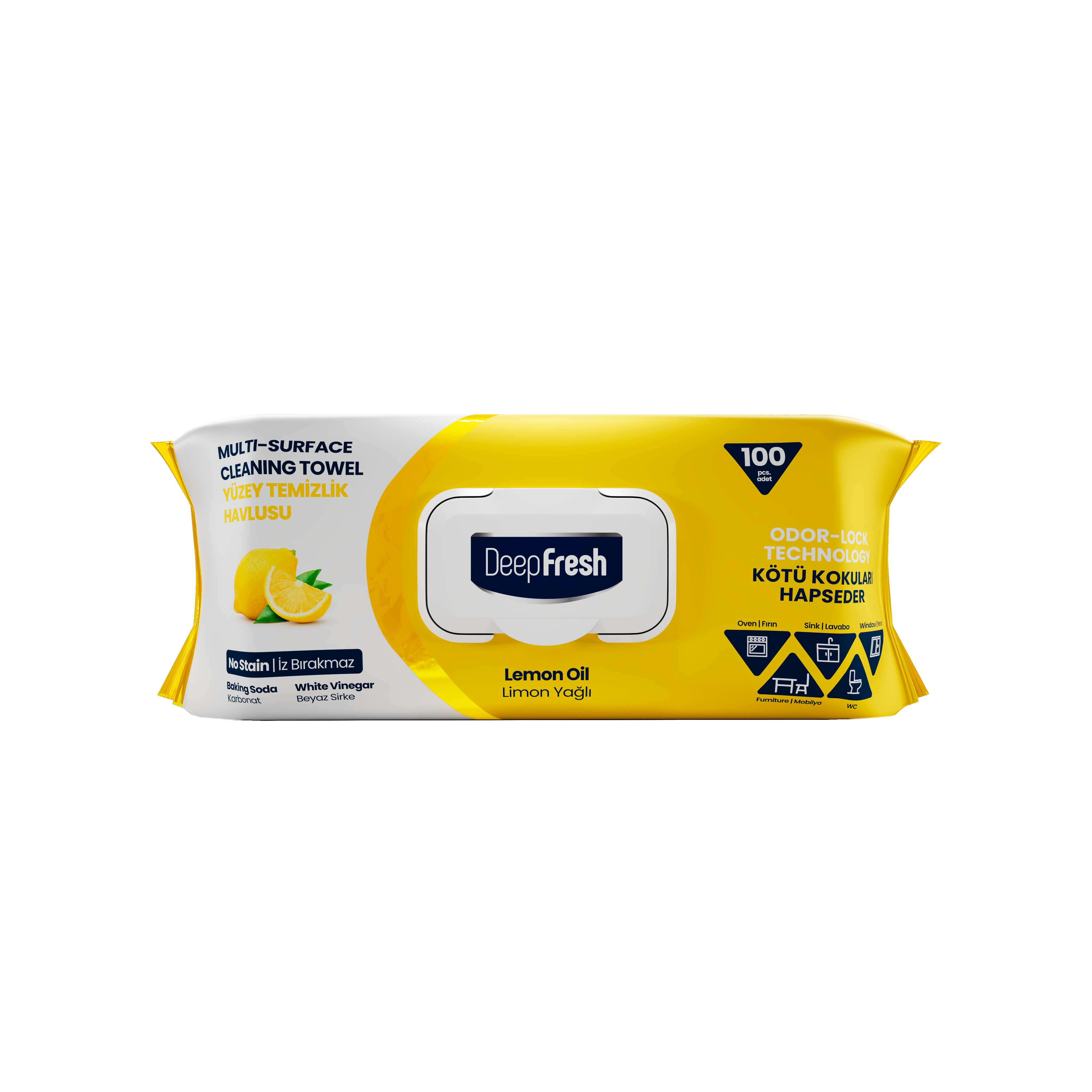 Şerveţele umede pentru multi suprafeţe cu Lămâie, bicarbonat şi oțet Deep Fresh Odor Lock Technology 100 de bucăți