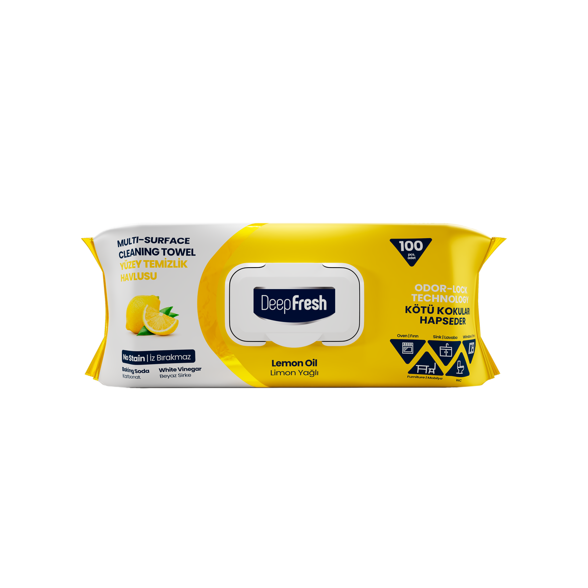 Şerveţele umede pentru multi suprafeţe cu Lămâie, bicarbonat şi oțet Deep Fresh Odor Lock Technology 100 de bucăți