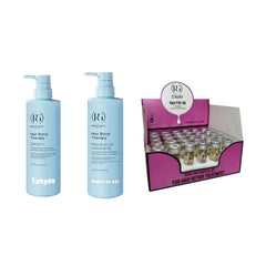 Șampon Hair Boto Therapy by Royal Gold 500 ml + Mască de păr revitalizantă Boto Therapy  by Royal Gold 500 ml + Mască de păr lichidă fiolă tratament Redist 13 ml × 30 bucăți - Redist