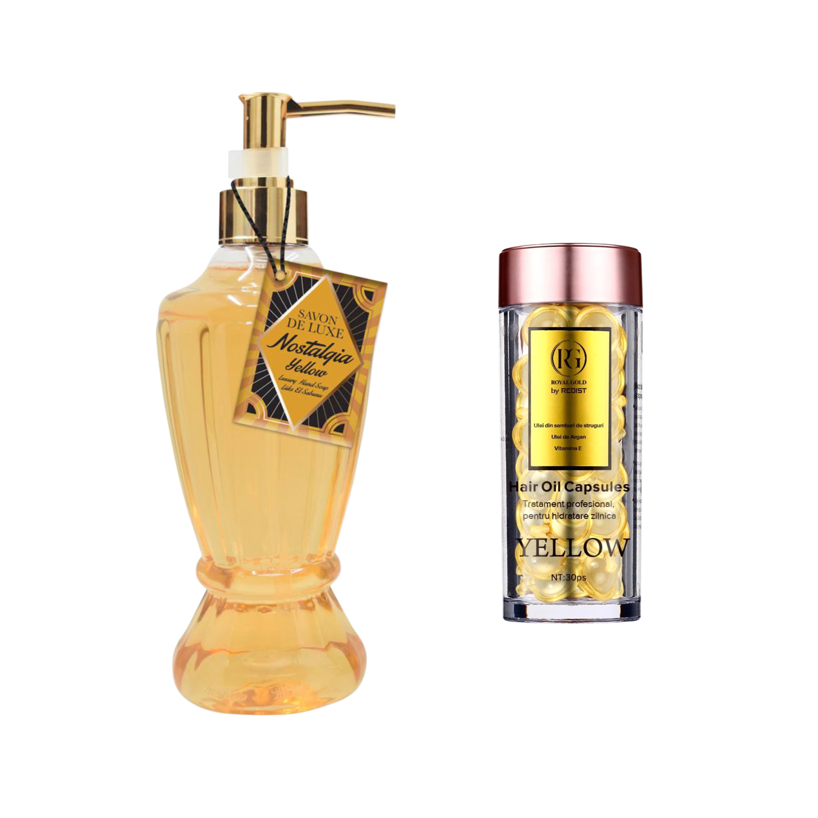 Capsule ser tratament pentru păr Yellow Royal Gold by REDIST + Săpun lichid pentru mâini Savon de Luxe Nostalgia Yellow