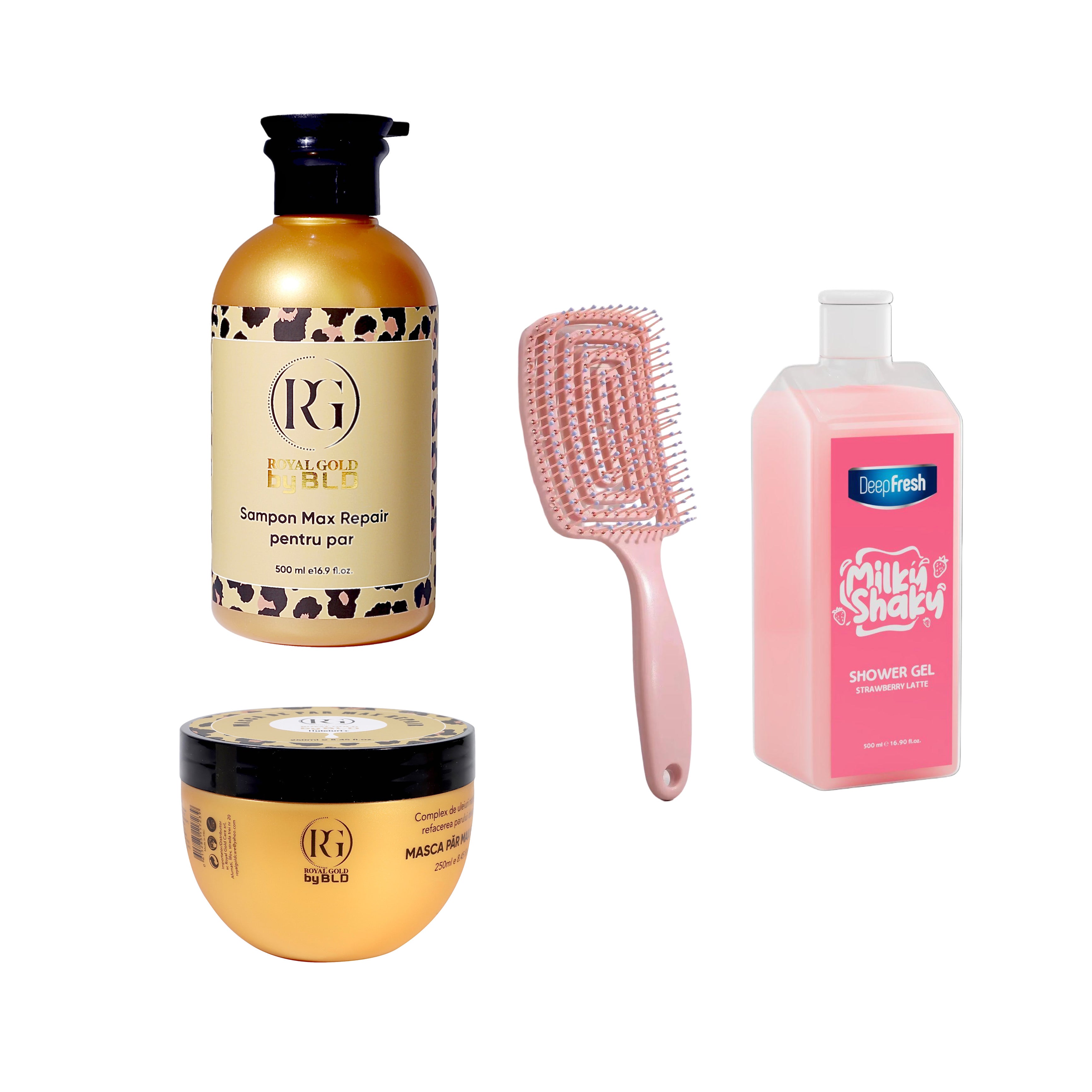 Gama Gold BLD Max Repair + Perie pentru volum și gel de duș Milky Shaky căpșuni