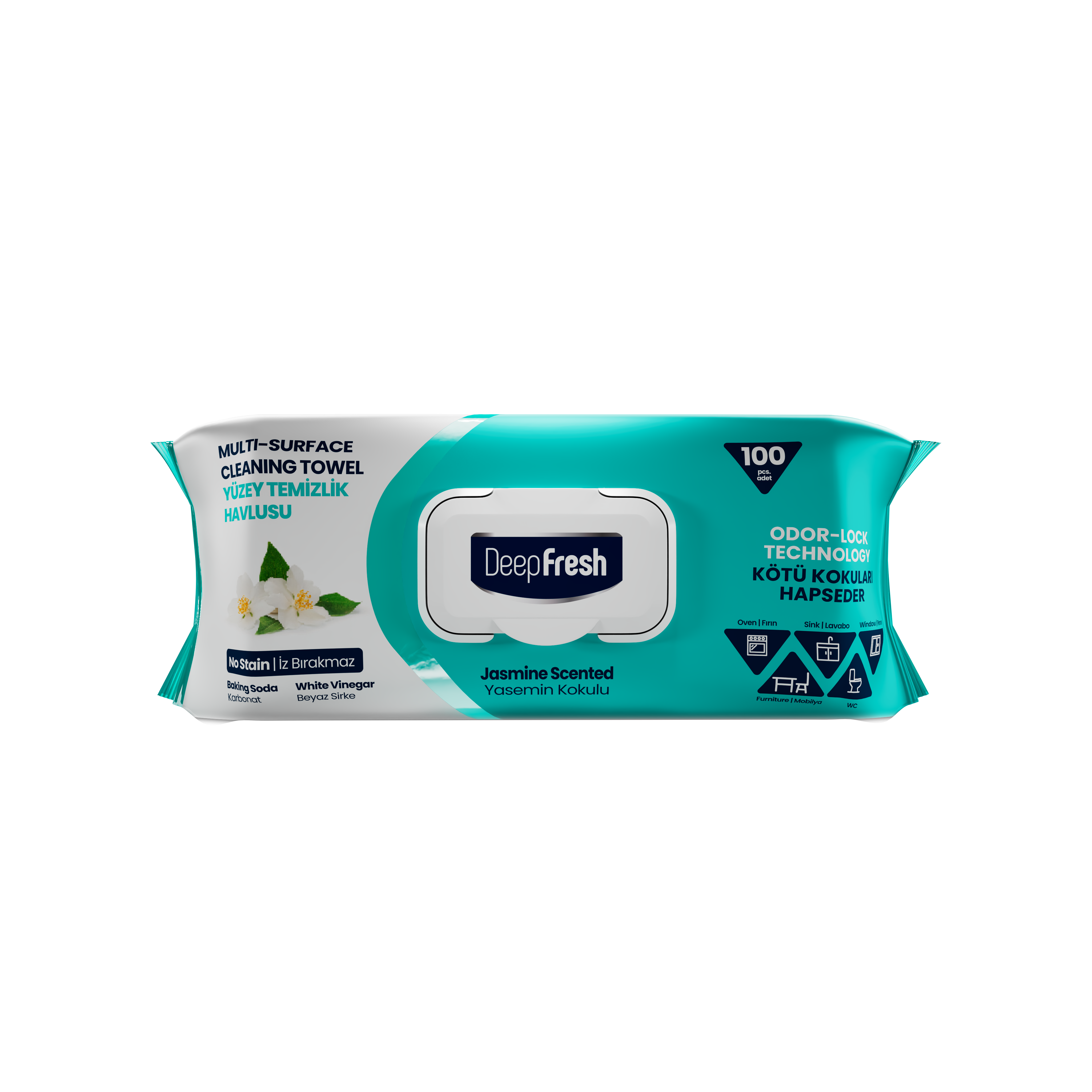 Şerveţele umede pentru multi suprafeţe cu bicarbonat şi oțet Jasmine Deep Fresh 100 bucăți