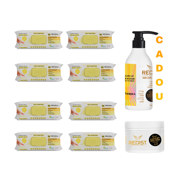 Şerveţele umede pentru multi suprafeţe cu bicarbonat, oțet și lămâie Deep Fresh 100 de bucăți × 8 pachete + Cadou : Gama 12 in 1 Expert