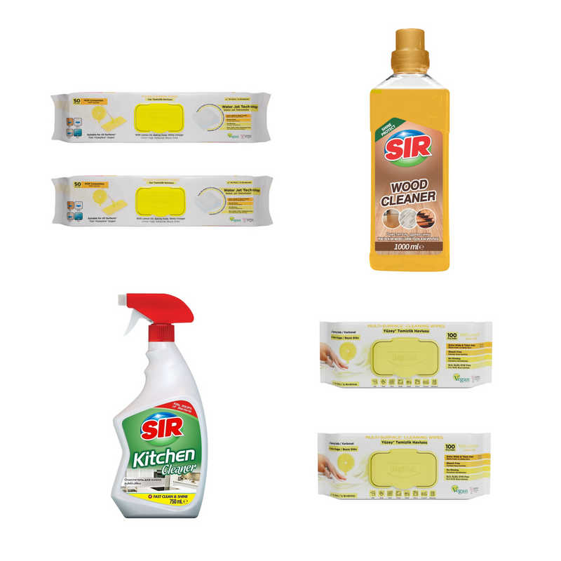 Solutie parchet Sir + Solutie curatare bucatarie Sir + Șervețele mop multi suprafețe cu lămâie , bicarbonat si otet 50 buc x 2 pachete + Şerveţele multi suprafeţe cu lămâie, bicarbonat şi oțet Deep Fresh 100 de bucăți x 2