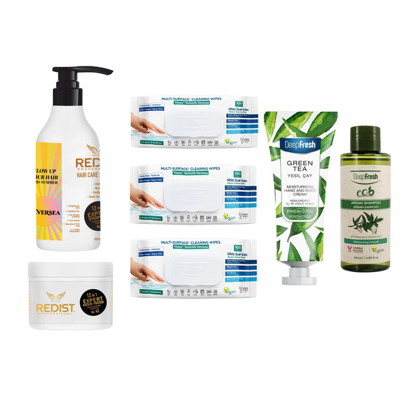 Gama 12 în 1 Expert + Șervețele multisuprafeţe bicarbonat și oțet  × 3 pachete + Șampon Eco Argan +  Cremă mâini și corp cu ulei de măsline