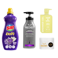 Șampon nuanțator cu ulei de Jojoba Redist + Mască de păr 12 în 1 Expert + Gel de duș Coffe Break + Balsam Rufe Lavandă & Magnolie