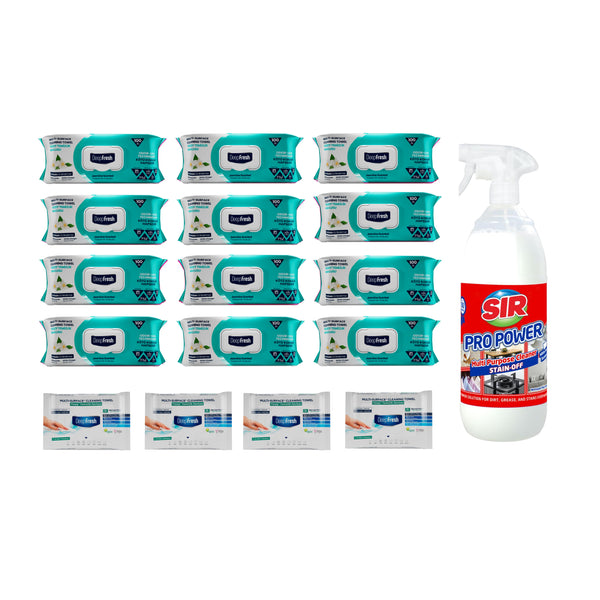 Pachet 12 șervețele Odor-Lock technology Deep Fresh Jasmine + 4 pachete Mini Clasice + Soluţie pentru ȋndepartarea petelor multi suprafeţe Sir Pro Power