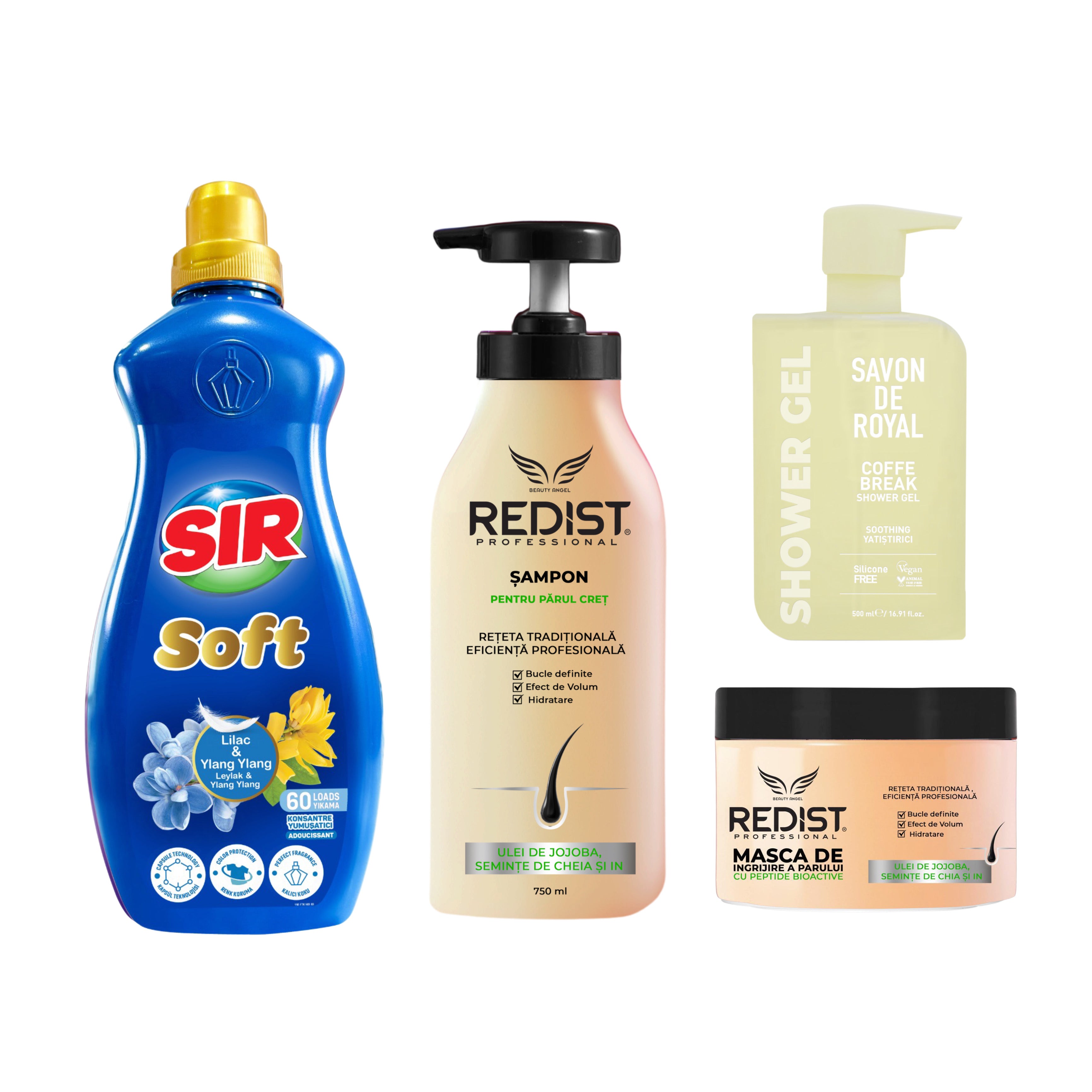 Gama Redist pentru păr creț + Gel de duș Coffe Break + Balsam Rufe Liliac & Ylang Ylang