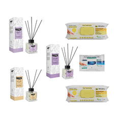 Odorizant de camera cu betisoare DeepFresh 100 ml × 3 bucaţi  + Şerveţele umede pentru multi suprafeţe cu lămâie , bicarbonat şi oțet Deep Fresh 100 de bucăți × 2 pachete  + Servetele umede DeepFresh 10 bucăți - Redist