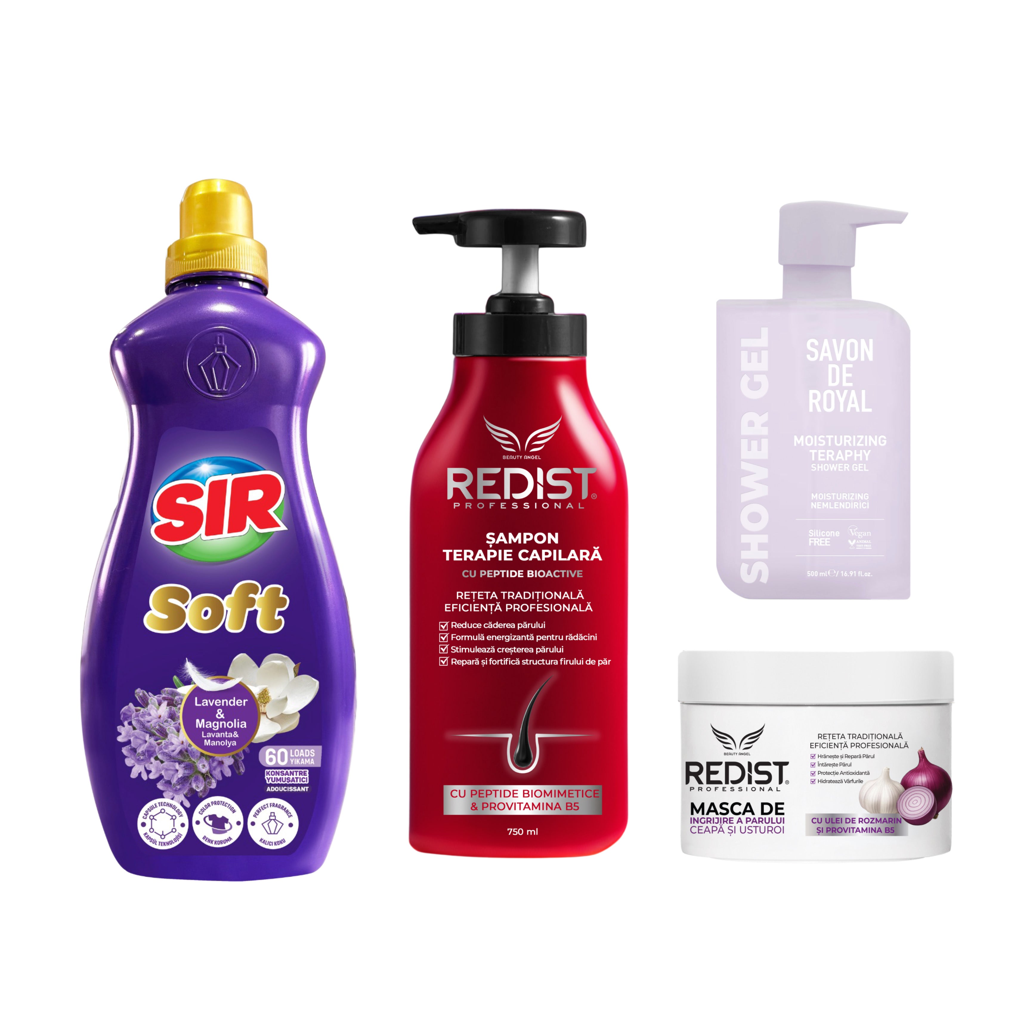 Șampon Terapie Capilară Redist  + Mască cu extract de ceapă și usturoi + Gel de duș Moisturizing Teraphy + Balsam Rufe Lavandă & Magnolie