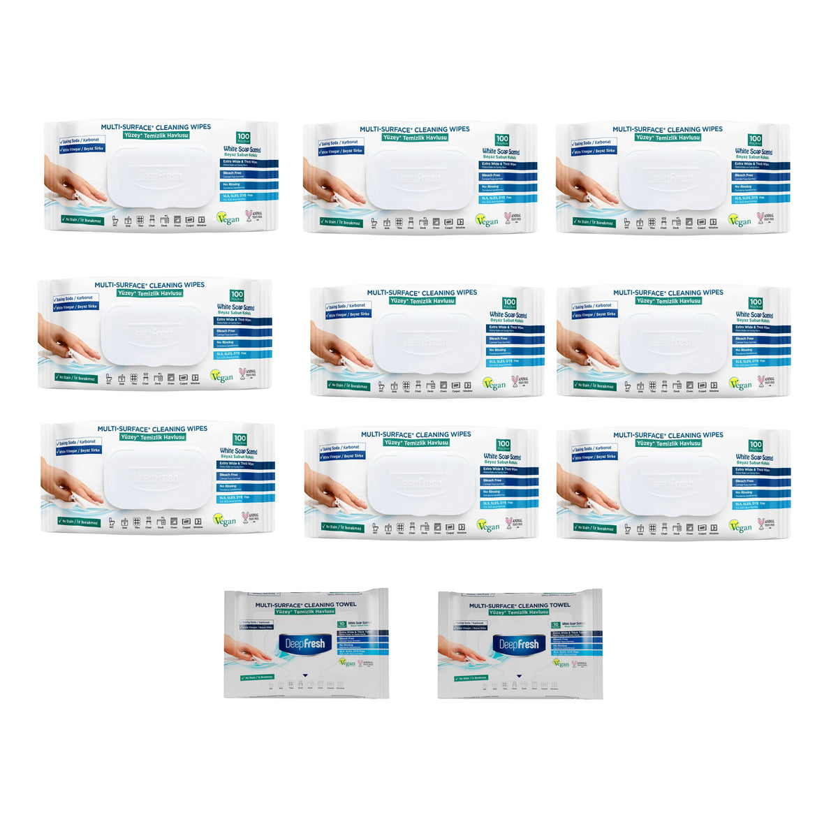 Şerveţele umede pentru multi suprafeţe cu bicarbonat şi oțet Deep Fresh 100 bucăți × 9 pachete + Cadou : Şerveţele umede pentru multi suprafeţe cu bicarbonat şi oțet Deep Fresh 10 bucăți × 2 pachete - Redist