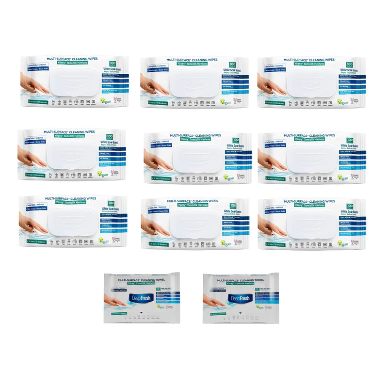 Şerveţele umede pentru multi suprafeţe cu bicarbonat şi oțet Deep Fresh 100 bucăți × 9 pachete + Cadou : Şerveţele umede pentru multi suprafeţe cu bicarbonat şi oțet Deep Fresh 10 bucăți × 2 pachete