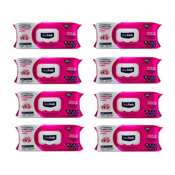 Şerveţele umede pentru multi suprafeţe cu bicarbonat şi oțet  Crini Deep Fresh 100 bucăți × 8 pachete