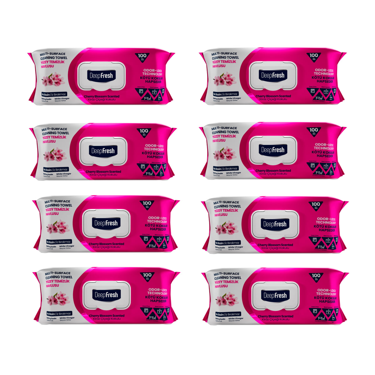 Şerveţele umede pentru multi suprafeţe cu bicarbonat şi oțet  Crini Deep Fresh 100 bucăți × 8 pachete