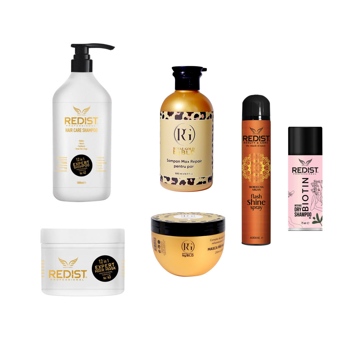 Nou: Pachet BLD Max Repair + Gama Redist 12 in 1 + Spray Strălucire + Șampon Uscat