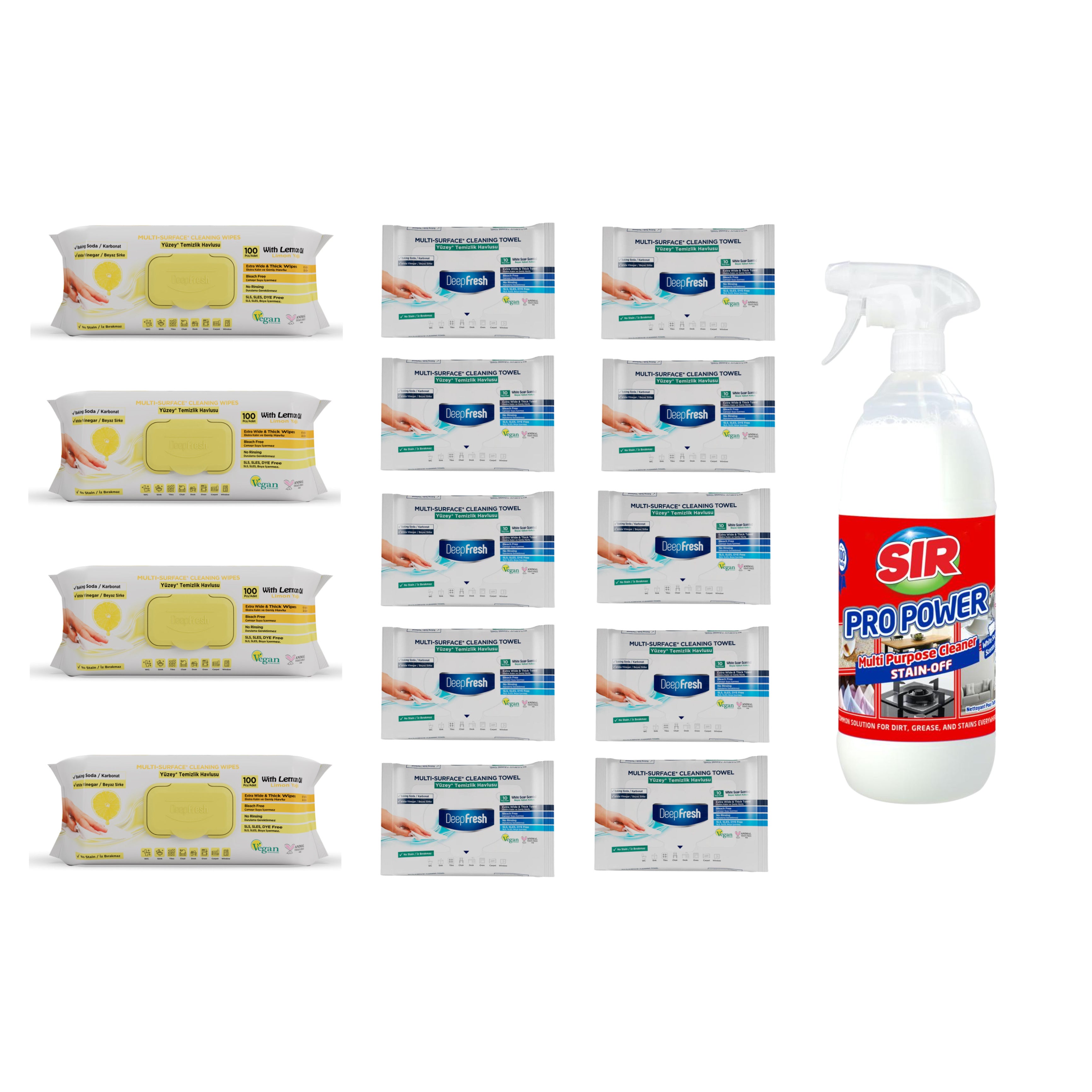 Pachet 4 șervețele Odor-Lock technology Deep Fresh Lămâie + 10 pachete Mini Clasice + Soluţie pentru ȋndepartarea petelor multi suprafeţe Sir Pro Power