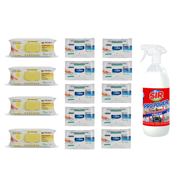 Pachet 4 șervețele Odor-Lock technology Deep Fresh Lămâie + 10 pachete Mini Clasice + Soluţie pentru ȋndepartarea petelor multi suprafeţe Sir Pro Power