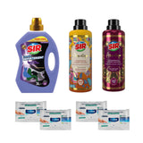Detergent pentru haine negre Sir Black 3 litri + Balsam de rufe SIR Aromatique Concentrat 750 ml × 2 bucăți parfumuri diferite + Şerveţele umede pentru multi suprafeţe cu bicarbonat şi oțet Deep Fresh 10 bucăți × 4 pachete