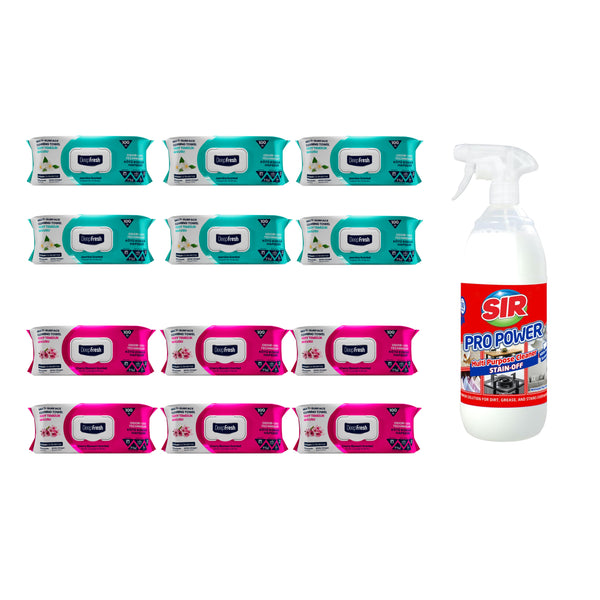 Pachet 12 șervețele Odor-Lock technology Deep Fresh Jasmine și Crini + Soluţie pentru ȋndepartarea petelor multi suprafeţe Sir Pro Power