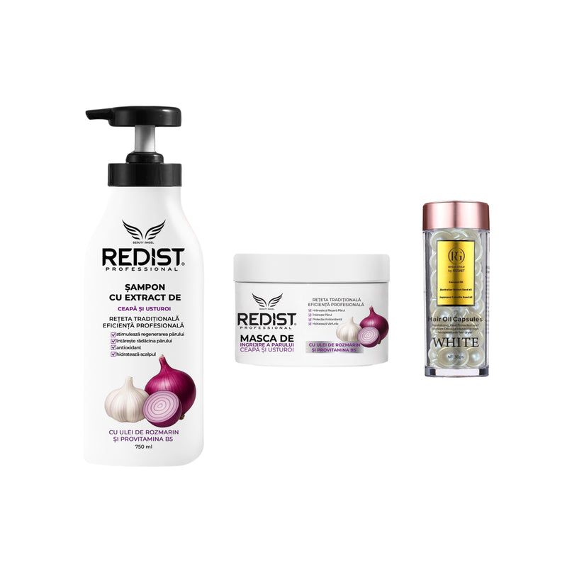 Sampon si Masca cu extract de ceapa si usturoi Redist + Capsule tratament pentru par Cocos White Redist