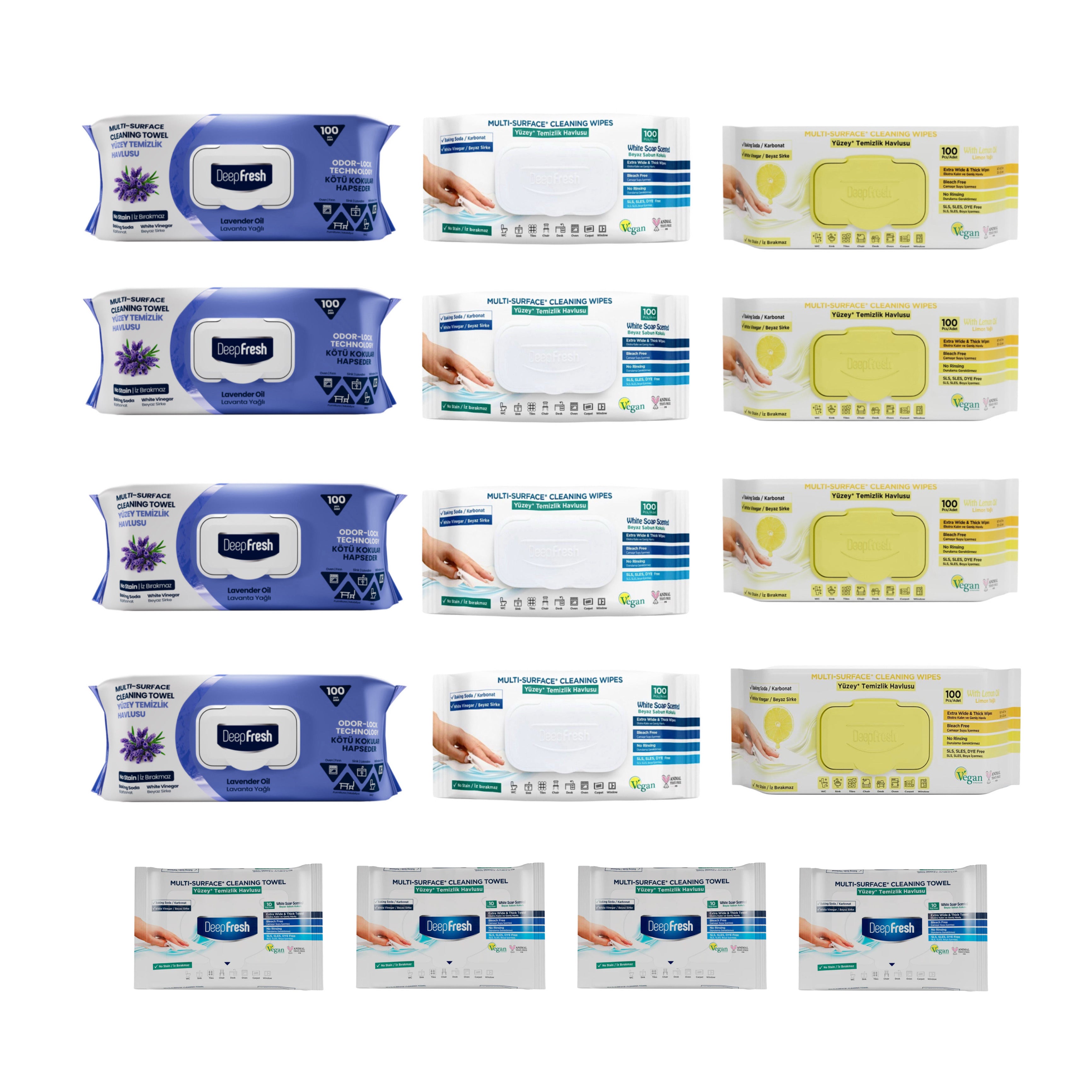 12 x Șervețelele multi suprafețe cu bicarbonat și Oțet Deep Fresh + 4 mini pachete