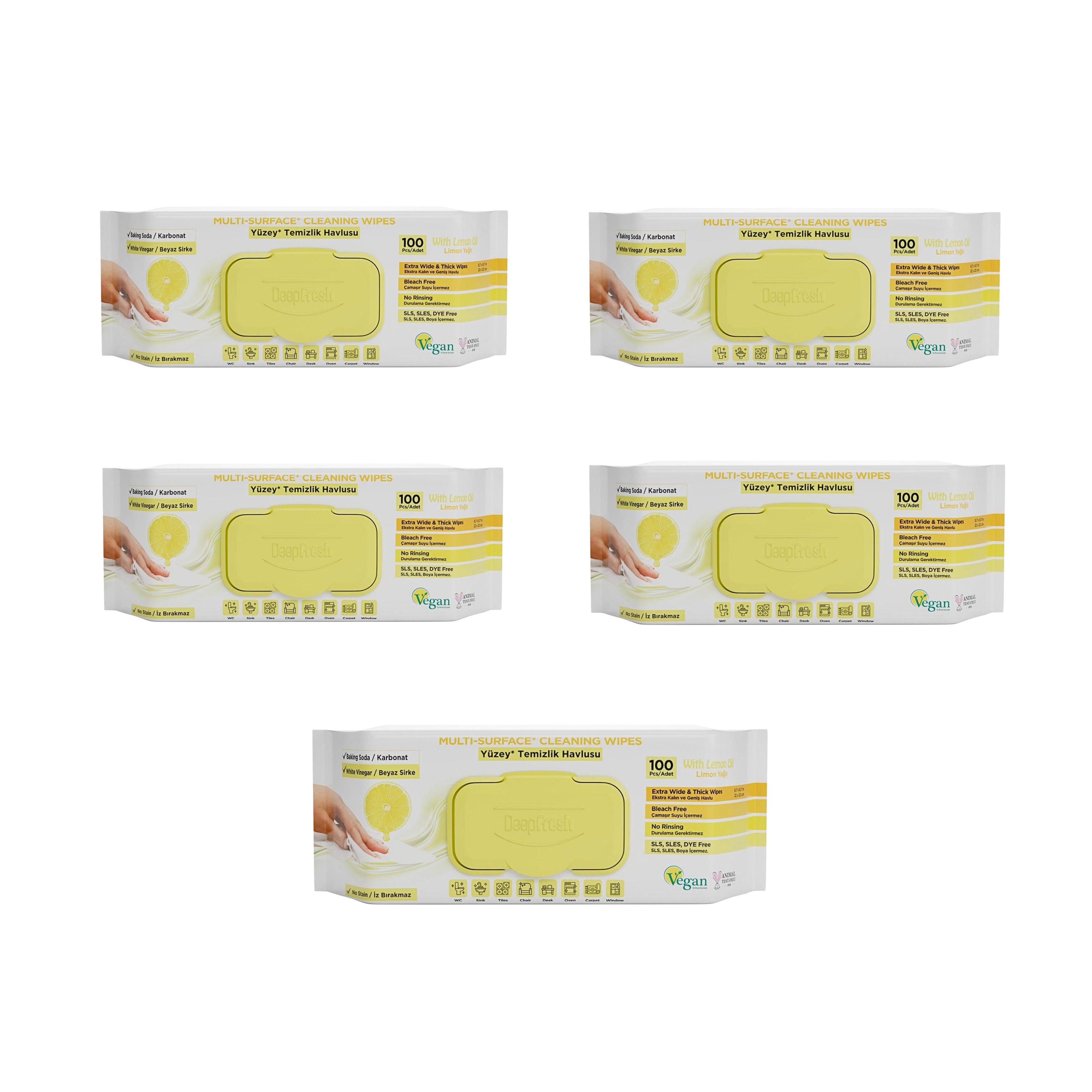 Şerveţele umede pentru multi suprafeţe cu lămâie, bicarbonat şi oțet Deep Fresh 100 de bucăți  × 5 pachete
