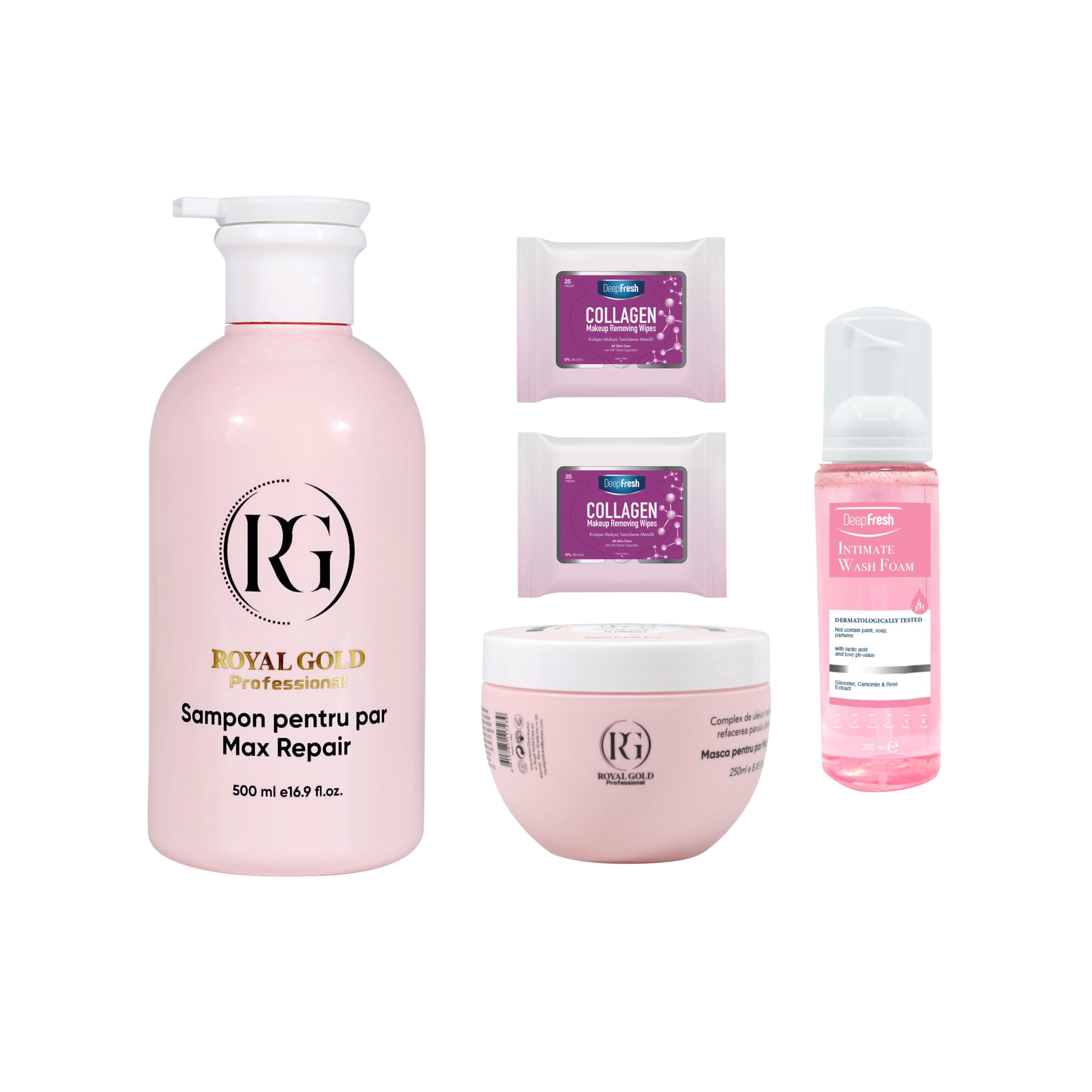 Gama Pink Max Repair + Spumă pentru igienă intimă + 2 × Șervețele demachiante Colagen DeepFresh