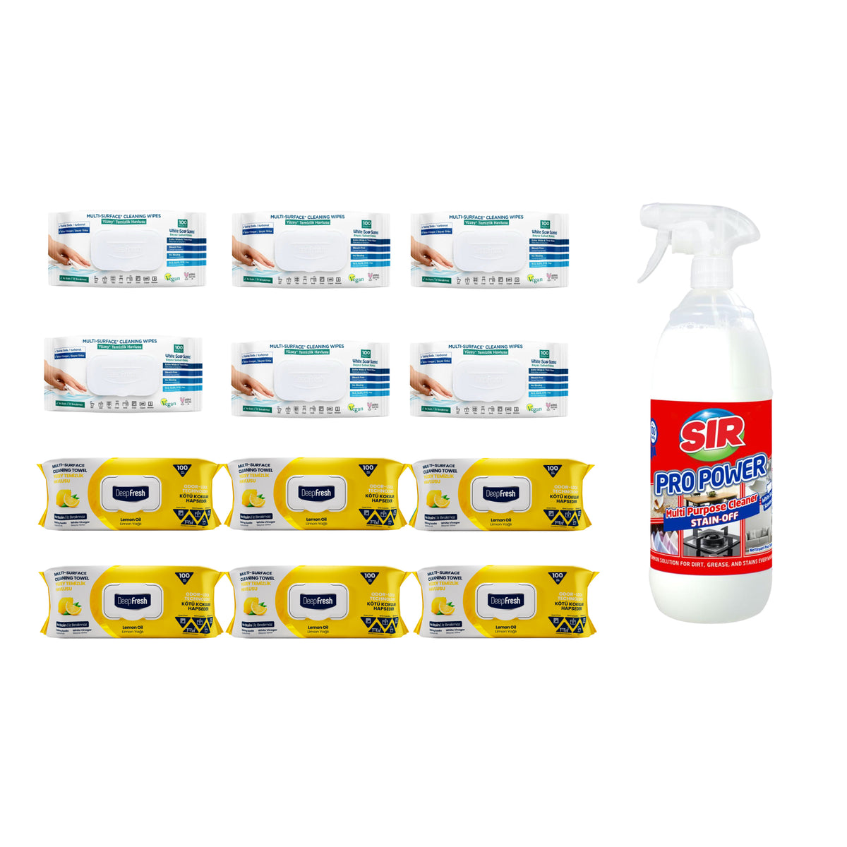 Pachet 12 șervețele Odor-Lock technology Deep Fresh Clasice și Lămâie + Soluţie pentru ȋndepartarea petelor multi suprafeţe Sir Pro Power