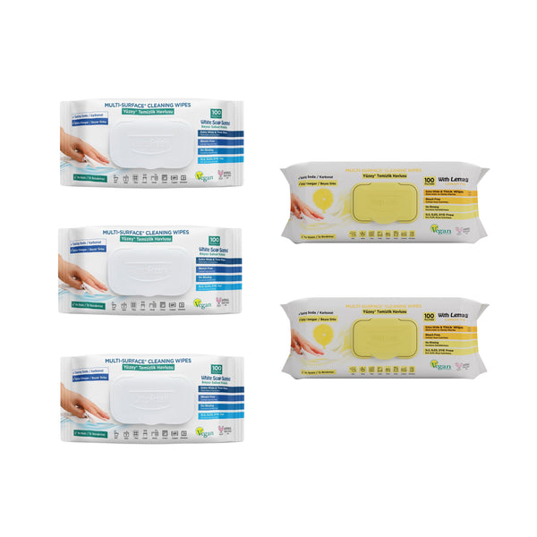 Şerveţele umede pentru multi suprafeţe cu bicarbonat şi oțet Clasice Deep Fresh 100 de bucăți × 3 pachete + Șervețele lămâie, bicarbonat şi oțet Deep Fresh 100 de bucăți × 2 pachete