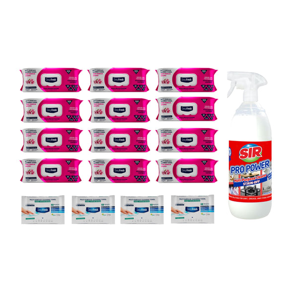 Pachet 12 șervețele Odor-Lock technology Deep Fresh Crini + 4 pachete Mini Clasice + Soluţie pentru ȋndepartarea petelor multi suprafeţe Sir Pro Power