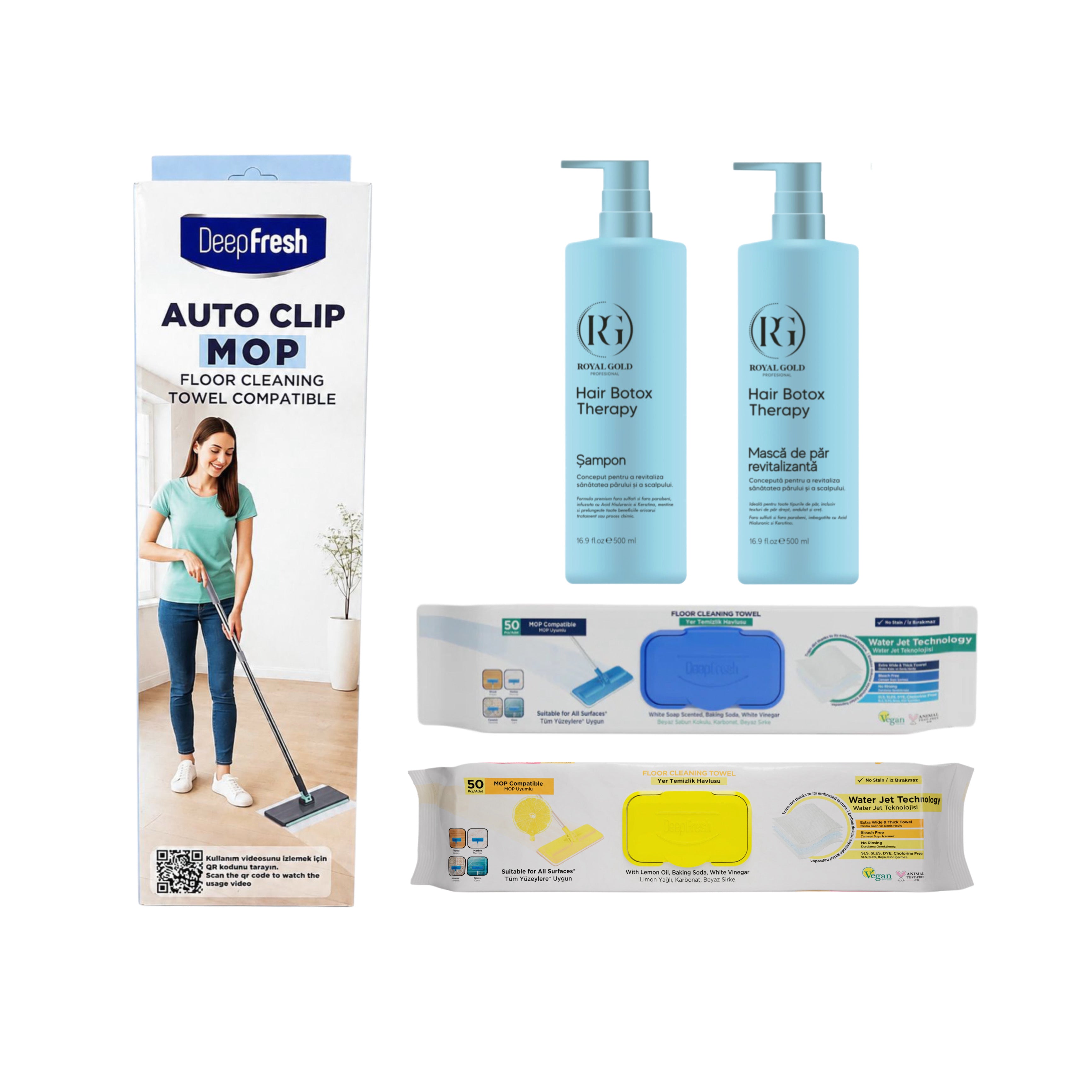 Gama Boto Therapy + Kit curățenie: Mop cu click Deep Fresh + 2 x rezervă mop lămâie și clasic