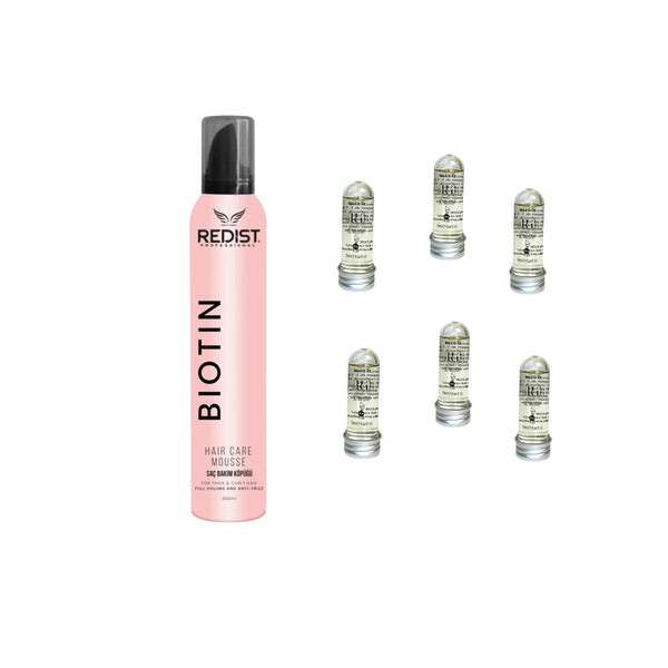 Hair Care Mousse BIOTIN Redist + Mască de păr lichidă fiolă tratament Redist x 6 bucăți