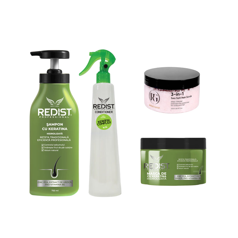 Gama Redist Keratină Hidrolizată + Balsam bifazic keratină + Scrub pentru scalp