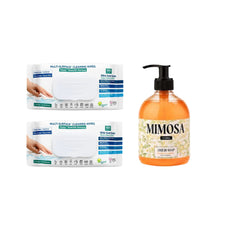Şerveţele multi suprafeţe cu bicarbonat şi oțet Clasice Deep Fresh 100 de bucăți × 2 pachete + Săpun lichid Mimosa